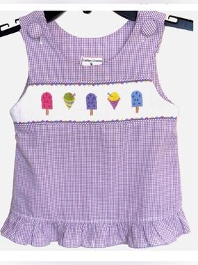 Girls Smocked Ice Cream Top 3T Purple Gingham Toddler Summer Castles & Crowns